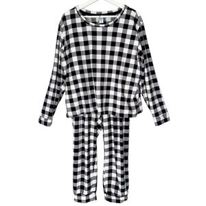 SLEEP CHIC 2-pc Pajama Set Velour Long Sleeve Buffalo Plaid Black White Women XL